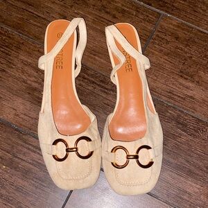 Beige Flats with Gold Accents